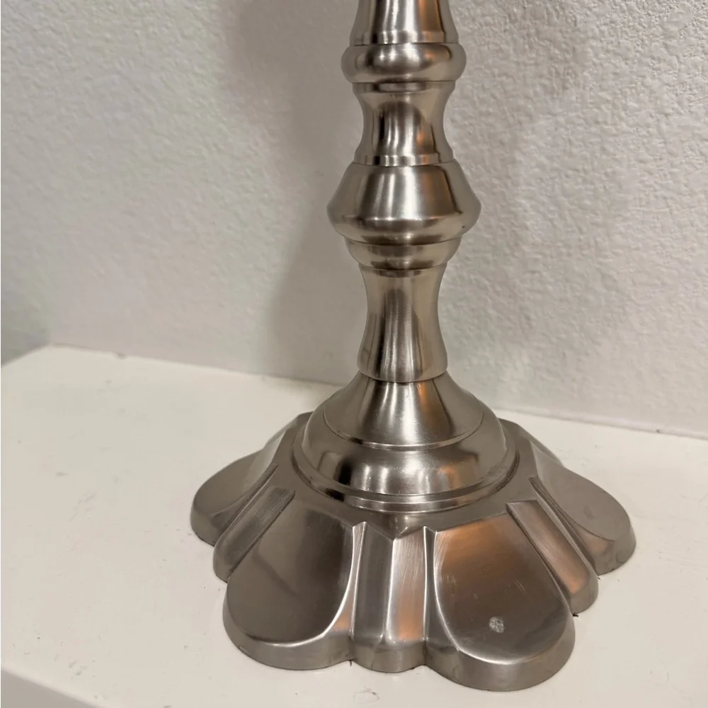 Pier 1 Imports Silver Metal Candlestick Tall Sculptural Candle Holder 13”